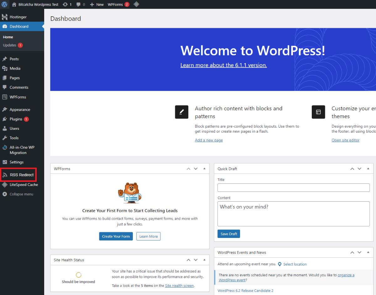 redirect rss on wordpress