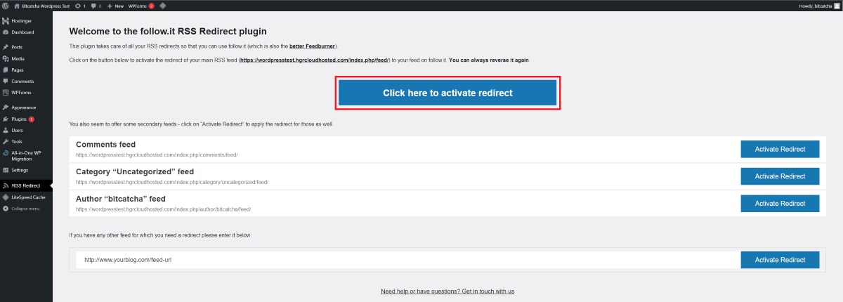 redirecting rss feed to followit