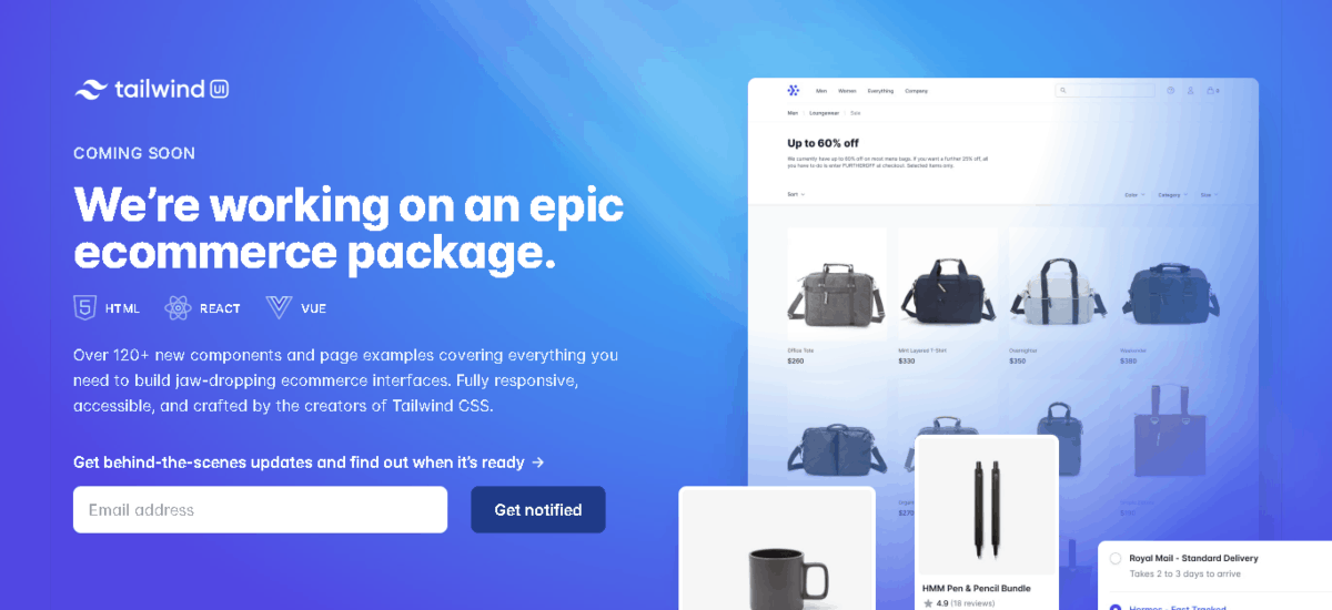 tailwind ui coming soon page uses helpful image