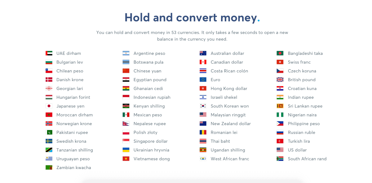 Wise support different currencies