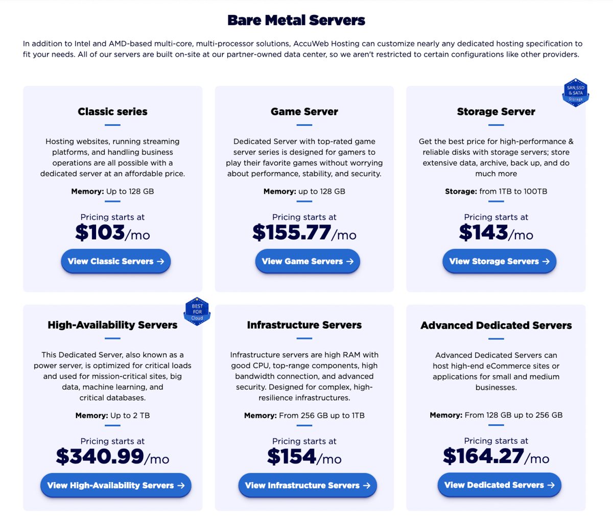 accuweb bare metal server plans