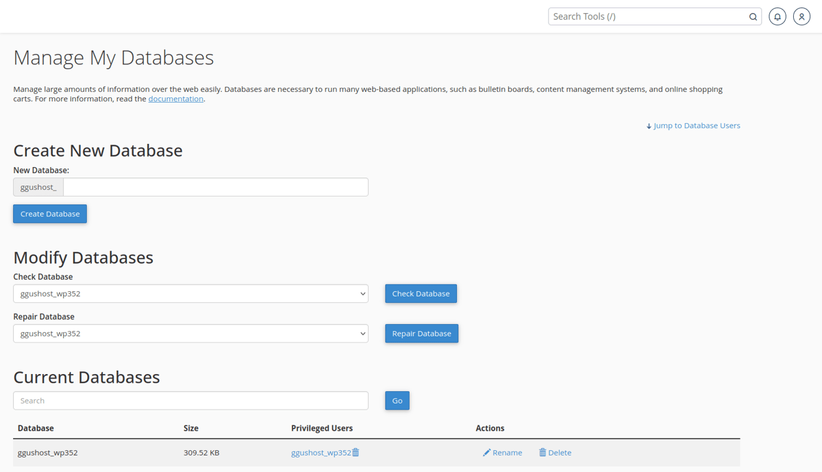accessing website database via cpanel