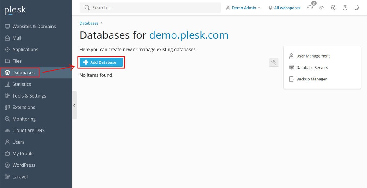 accessing website database via plesk