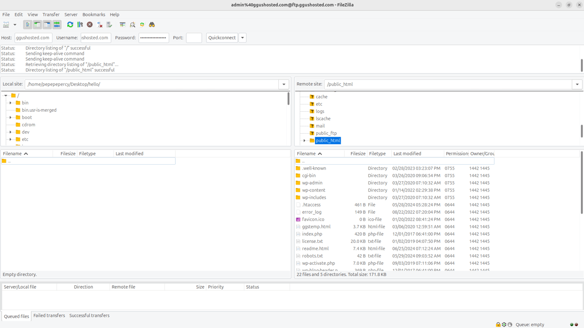accessing website files via ftp on filezilla