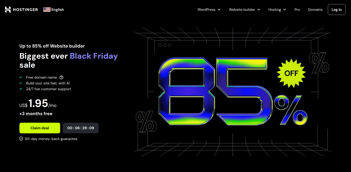 hostinger website builder Cyber Monday sale 2024
