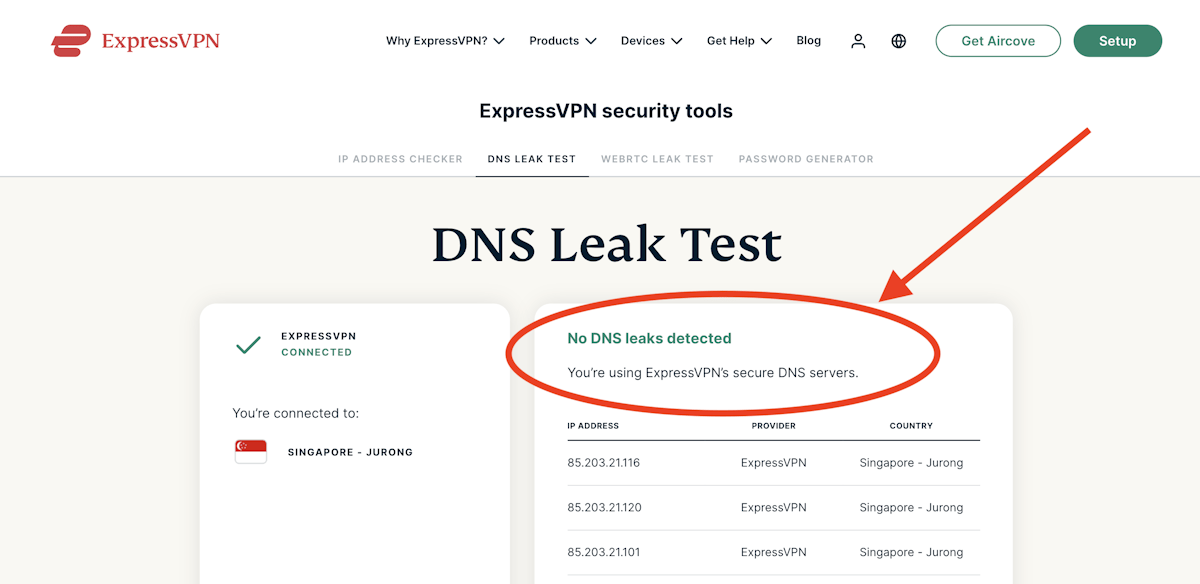 expressvpn dns leak test