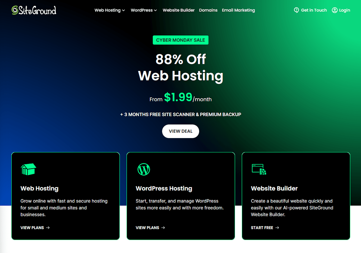 siteground cyber monday sale 2025