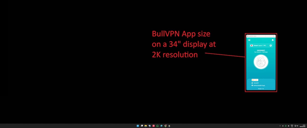 BullVPN app cannot be resized