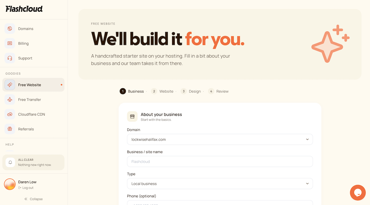 Flashcloud build a website for free