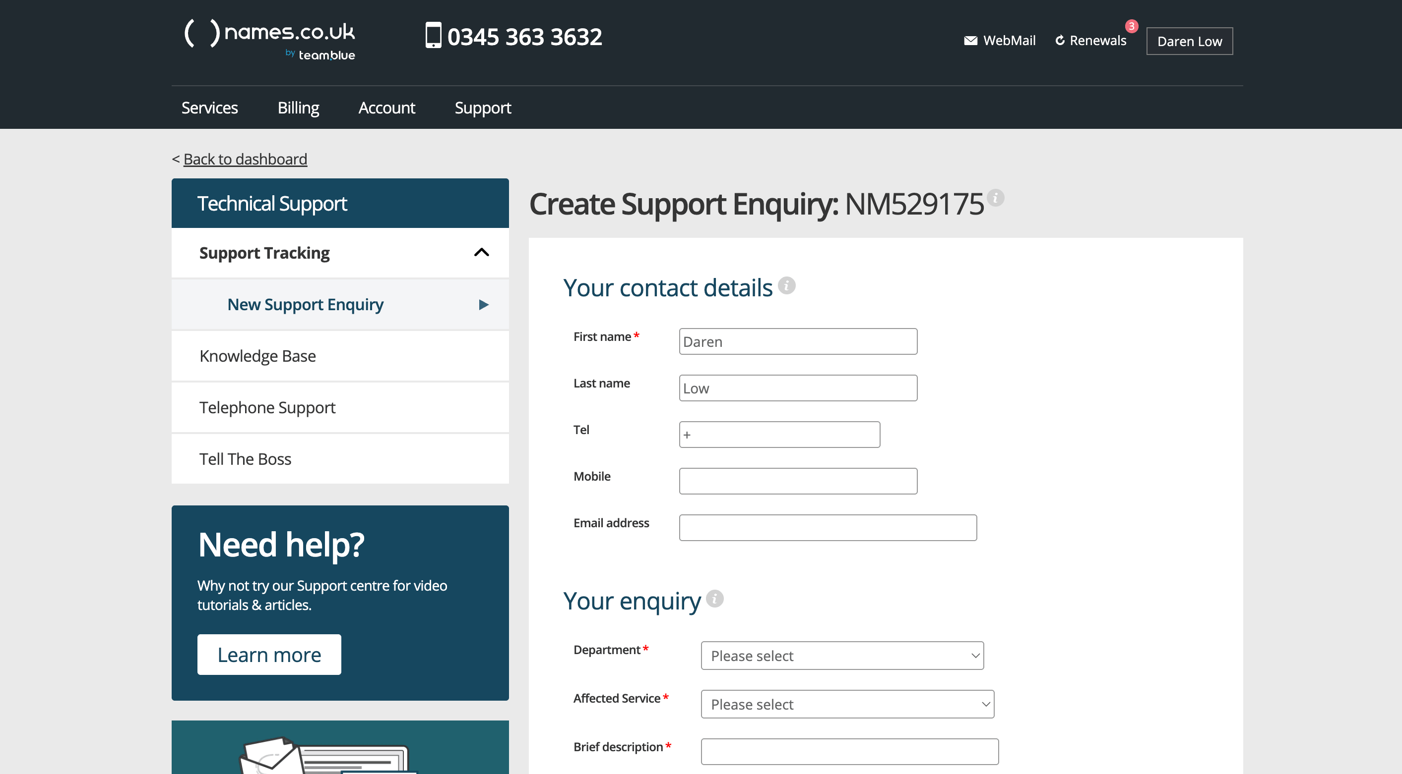 namesco uk customer support