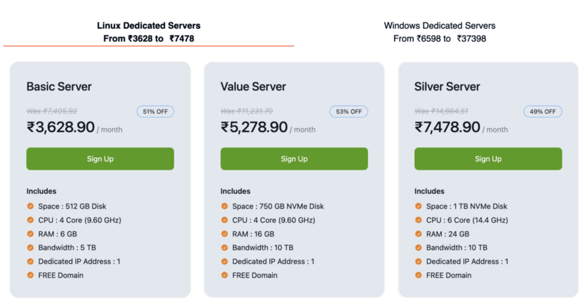hostingraja dedicated hosting plan
