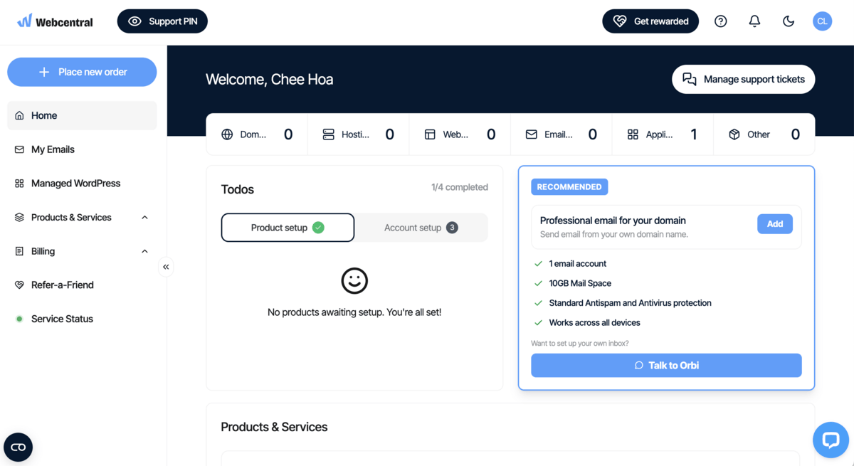 webcentral control panel