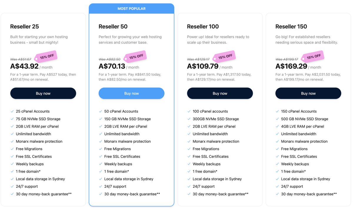 webcentral reseller hosting plan